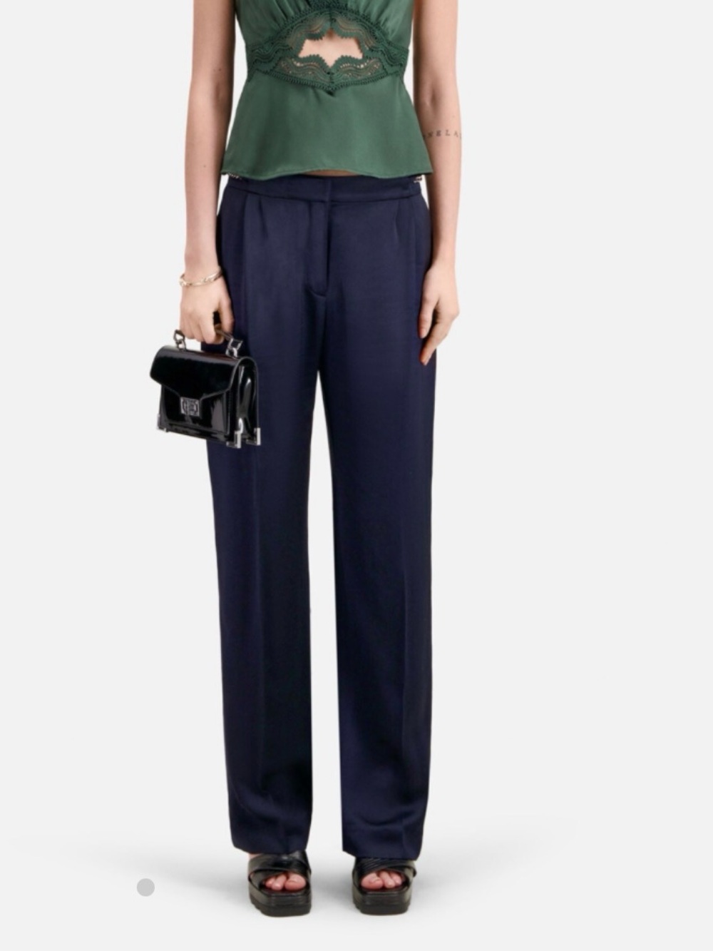 The Kooples Navy Wide-Leg Tailored Trousers